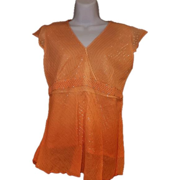 Nwt Molato Orange Ombre Summer Vneck Top With Silver Stripes Sz S - Picture 1 of 5